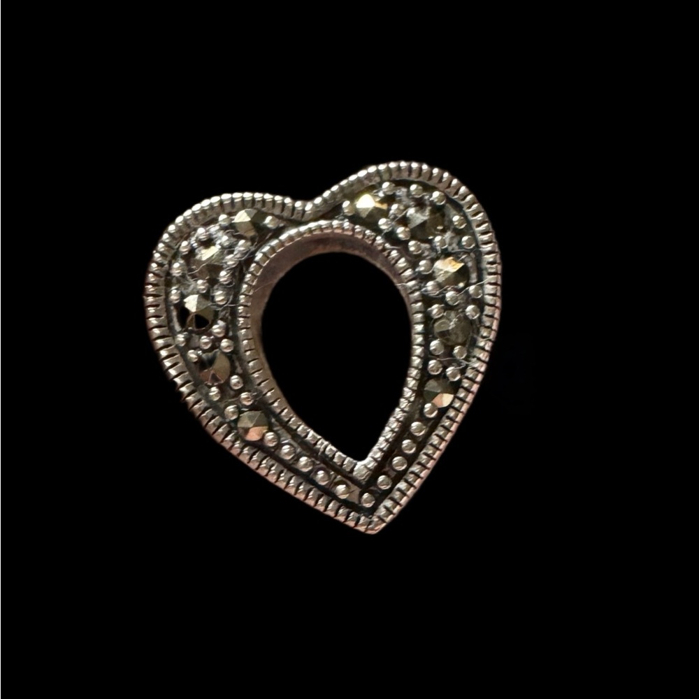 Vintage Sterling Marcasite Open Heart 3D Pendant
